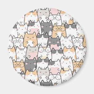 Seamless Kawaii Cute Cats Pattern Magnet