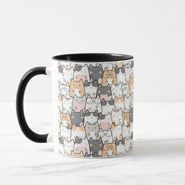 Seamless Kawaii Cute Cats Pattern Mug (Left)