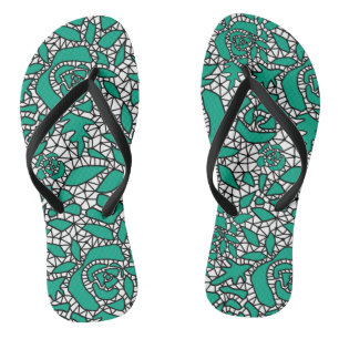Seamless lace roses romantic retro vintage green l flip flops