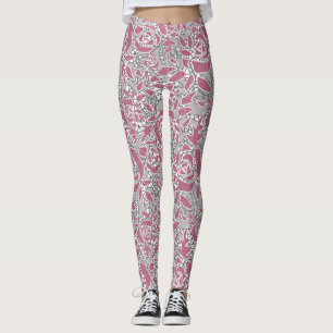 Seamless lace roses romantic retro vintage pink leggings