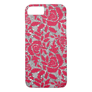 Seamless lace roses romantic retro vintage red lac Case-Mate iPhone case