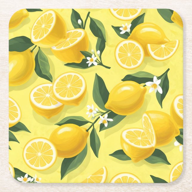 Seamless lemon Pattern design Square Paper Coaster (Front)