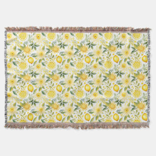 Seamless Lemon With Green Leaves and Flowers Throw Blanket