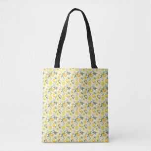 Seamless Lemon With Green Leaves and Flowers Tote Bag