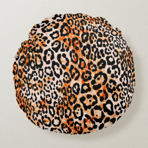 Seamless leopard pattern, hand drawing animal prin round pillow