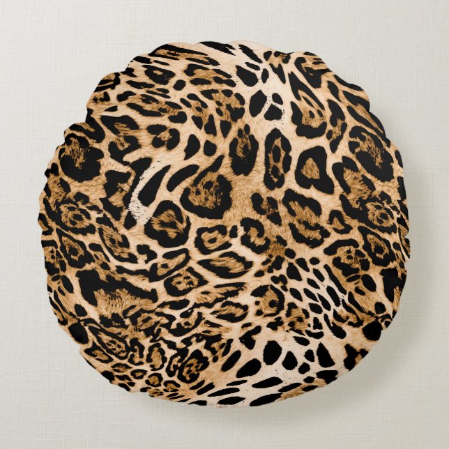 Seamless leopard texture, animal skin round pillow (Front)