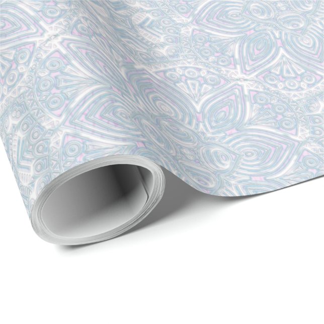 Seamless Light Blue, Pink & White Mandalas  Wrapping Paper (Roll Corner)