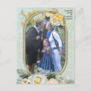 Seamless Light Green, Yellow & White Mandalas  Announcement Postcard