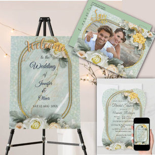 Seamless Light Green, Yellow & White Mandalas  Announcement Postcard