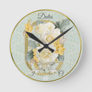 Seamless Light Green, Yellow & White Mandalas  Round Clock