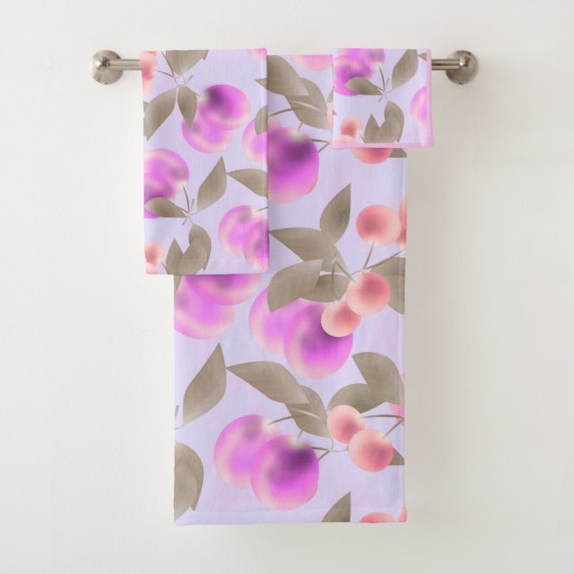 Seamless light plum fruits purple berries cherry p bath towel set (Insitu)