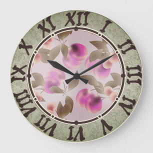 Seamless light plum fruits purple berries cherry p large clock