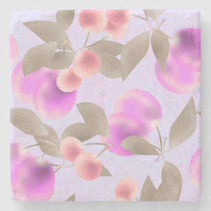 Seamless light plum fruits purple berries cherry p stone coaster