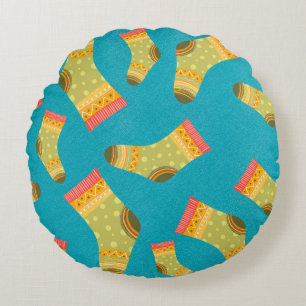 Seamless linear pattern with socks. The illustrati Round Pillow