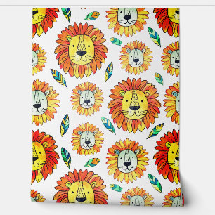 Seamless Lion Portrait Pattern Cartoon  Wallpaper