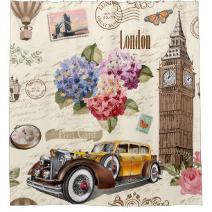 Seamless London vintage background with retro car,