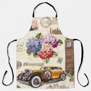 Seamless London vintage background with retro car, Apron