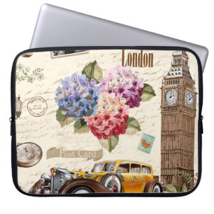 Seamless London vintage background with retro car, Laptop Sleeve