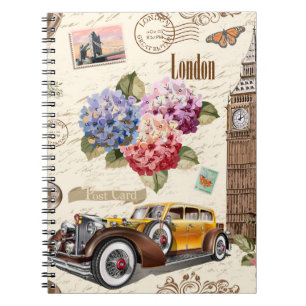Seamless London vintage background with retro car, Notebook