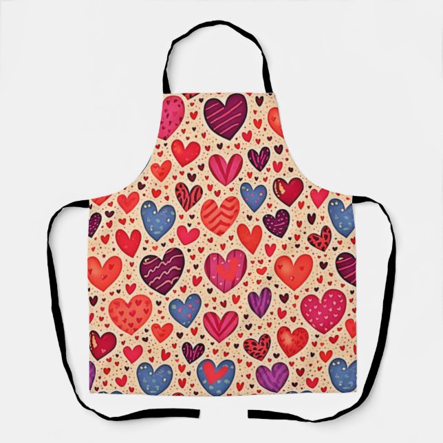 Seamless Love Heart Pattern Art Apron (Front)