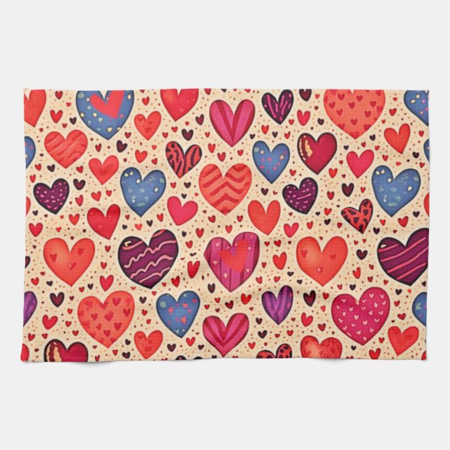 Seamless Love Heart Pattern Art Kitchen Towel (Horizontal)