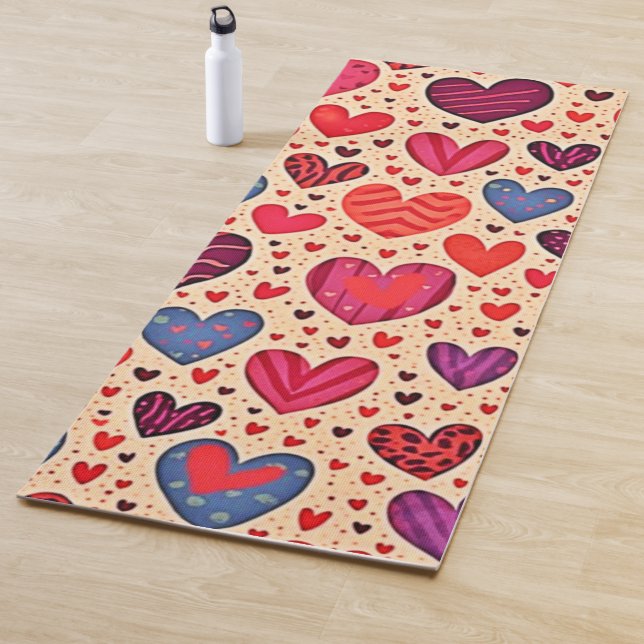 Seamless Love Heart Pattern Art Yoga Mat (In Situ)