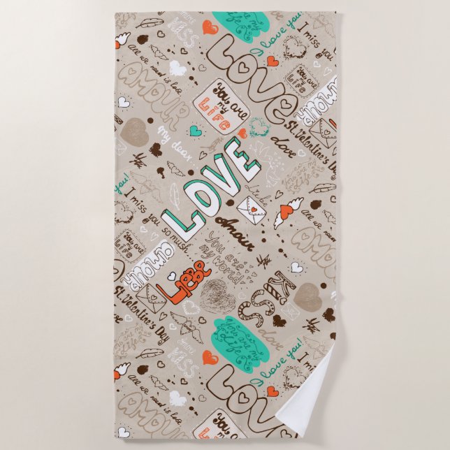 Seamless Love Letter Pattern Beach Towel (Front)
