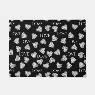 Seamless LOVE Valentines Day black dark white scra Doormat