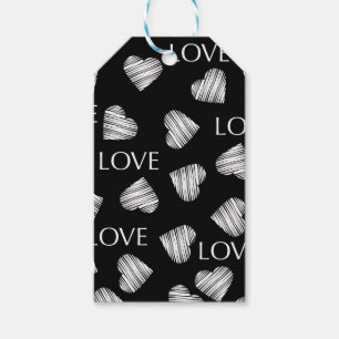 Seamless LOVE Valentines Day black dark white scra Gift Tags