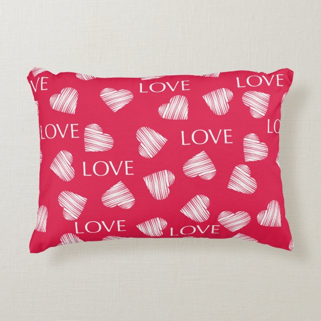 Seamless LOVE Valentines Day pink red white scratc Accent Pillow (Front)