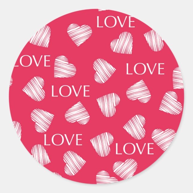 Seamless LOVE Valentines Day pink white scratch he Classic Round Sticker (Front)
