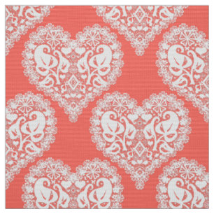 Seamless love Valentines Day white lacy lace heart Fabric