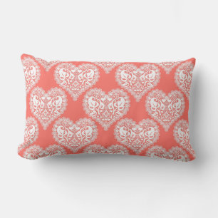 Seamless love Valentines Day white lacy lace heart Lumbar Pillow