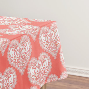 Seamless love Valentines Day white lacy lace heart Tablecloth