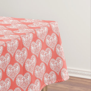 Seamless love Valentines Day white lacy lace heart Tablecloth