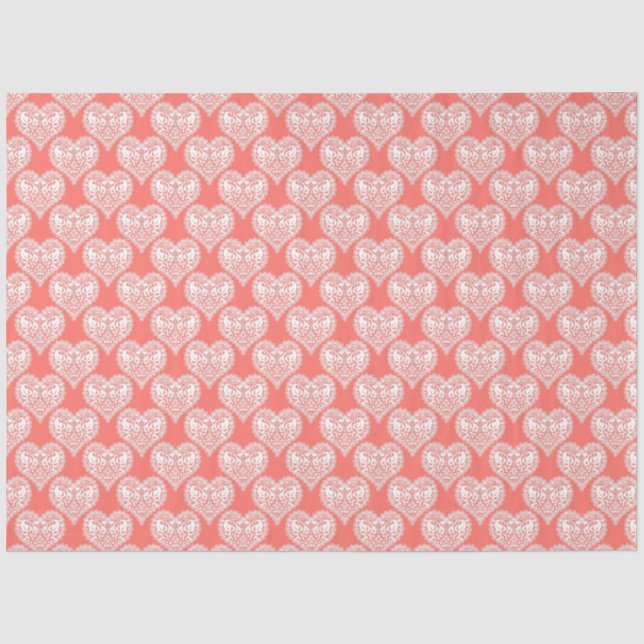 Seamless love Valentines Day white lacy lace heart Tissue Paper (Front)