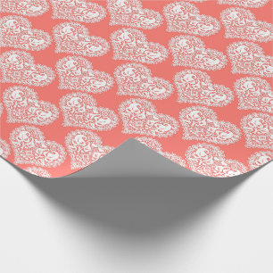 Seamless love Valentines Day white lacy lace heart Wrapping Paper