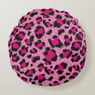 Seamless luxury pink leopard pattern. round pillow