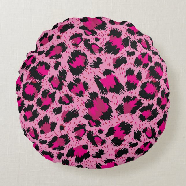 Seamless luxury pink leopard pattern. round pillow (Front)