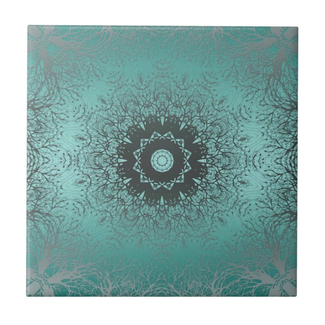Seamless mandala kaleidoscope tile green pattern o (Front)