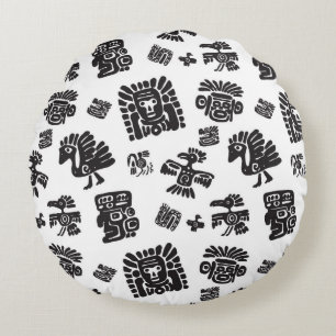 Seamless maya pattern. Black and white ethnic elem Round Pillow