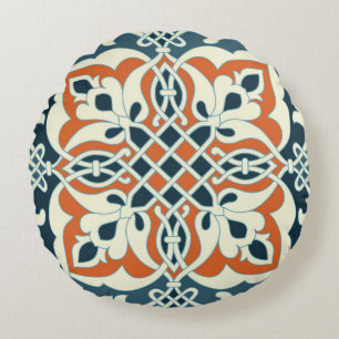 Seamless medallion Vintage multi color pattern Round Pillow