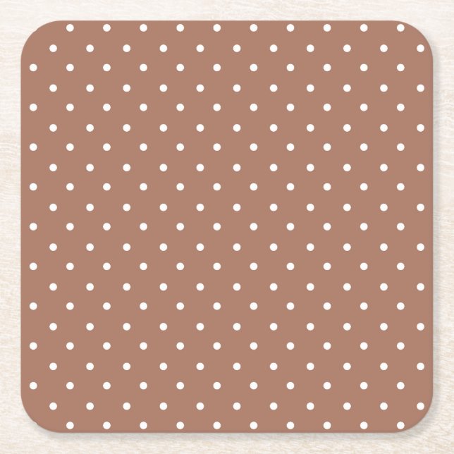 Seamless medium brown polka dot  pattern square paper coaster (Front)