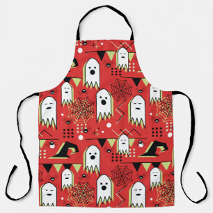 Seamless memphis geometric of ghost for halloween apron