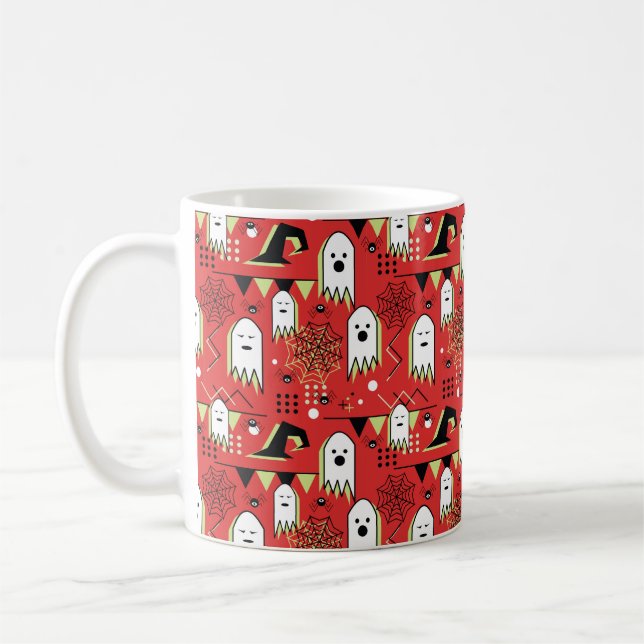 Seamless memphis geometric of ghost for halloween  coffee mug (Left)