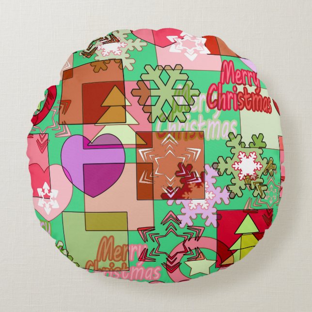 Seamless Merry Christmas geometric shapes pattern Round Pillow (Front)