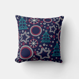 Seamless Merry Christmas ornamental decor tree sno Throw Pillow