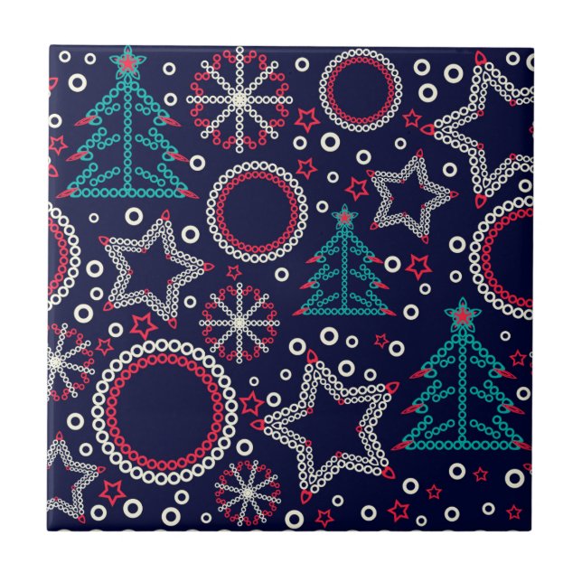 Seamless Merry Christmas ornamental decor tree sno Tile (Front)