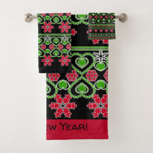 Seamless Merry Christmas ornamental snowflake hear Bath Towel Set