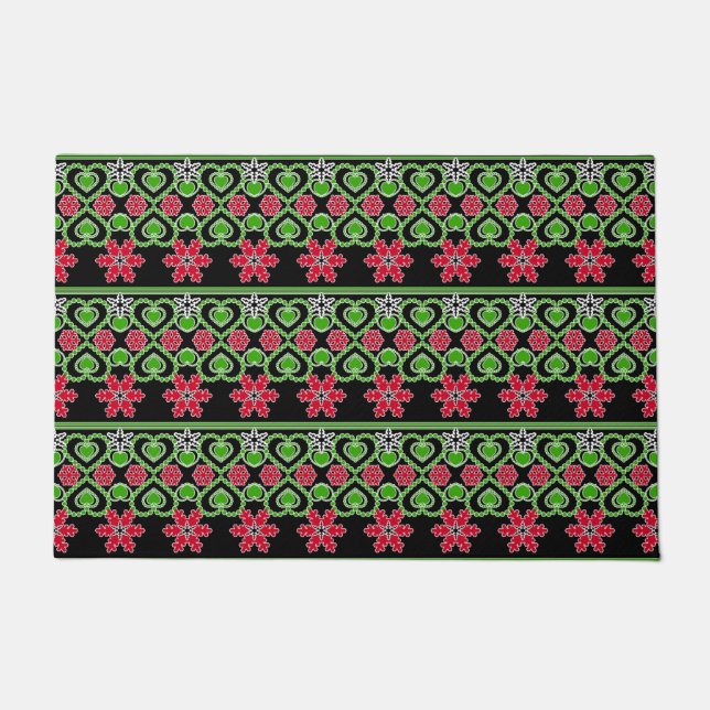 Seamless Merry Christmas ornamental snowflake hear Doormat (Front)